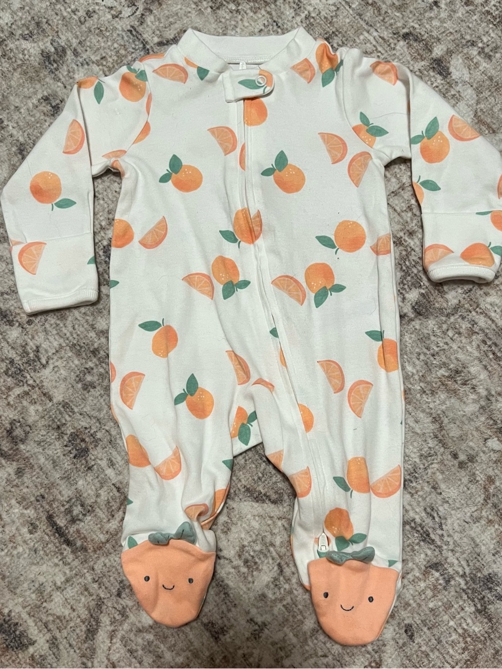 White Orange Print Baby One-Piece Footed Pajamas